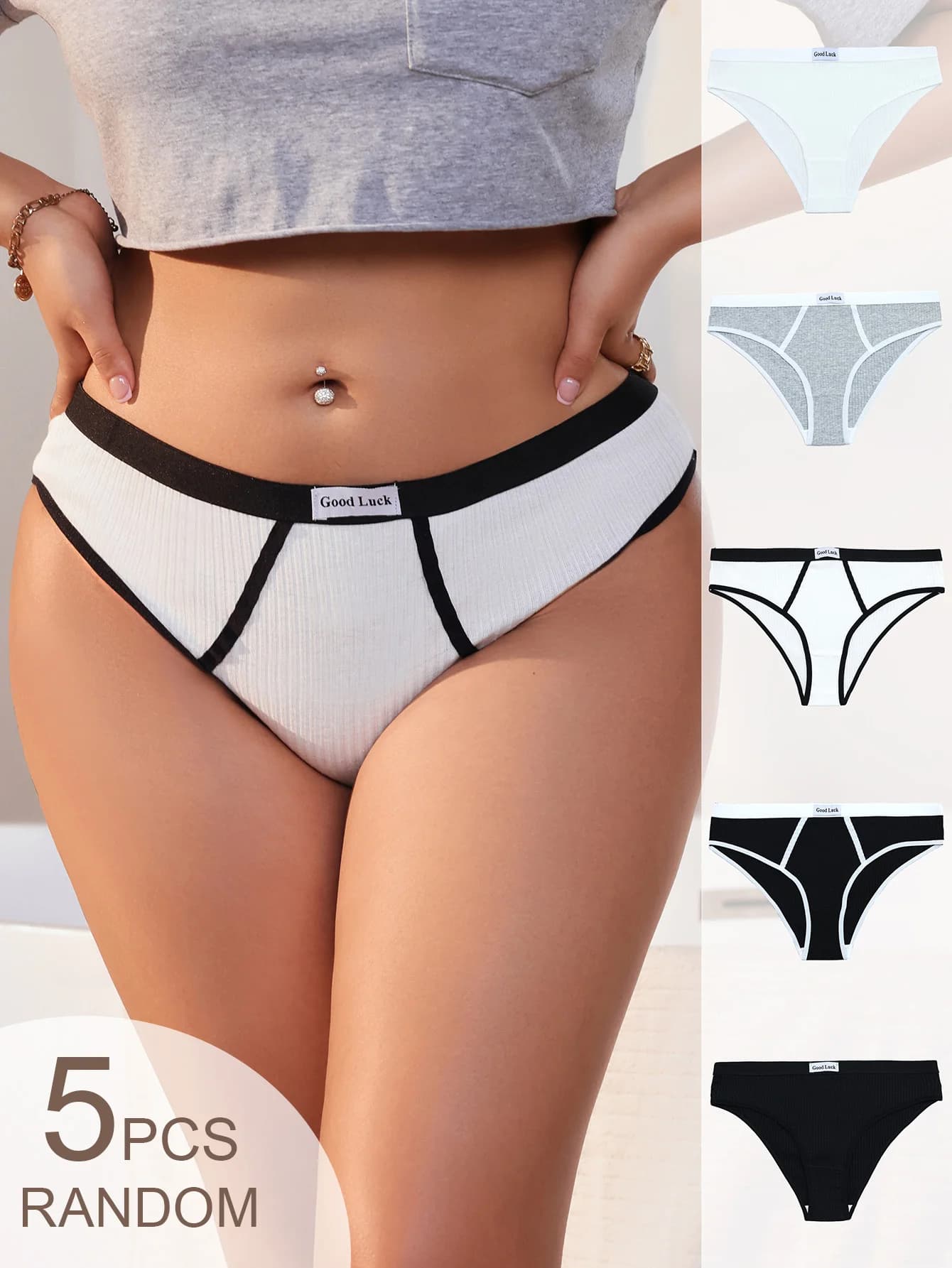 5-pack random color GoodLuck letter waist contrasting edge women's underwear breathable knitted material skin friendly