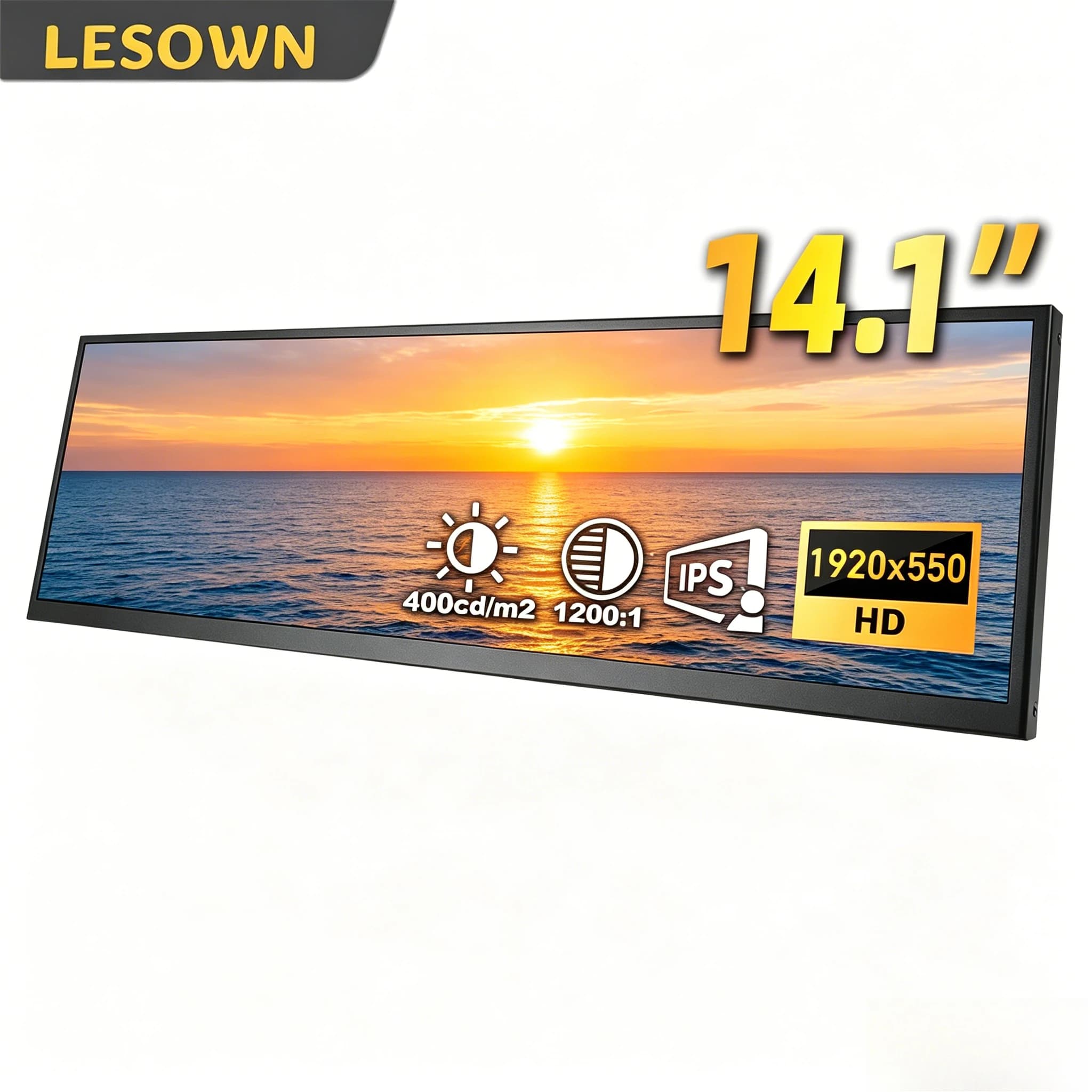 LESOWN Monitor portatile lungo da 14,1 pollici Touch screen ultra ampio 4K USB C HDMI IPS Monitor LCD esterno per PC portatile