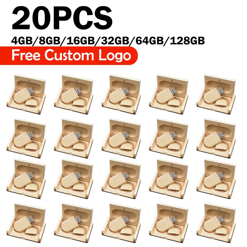 20 pz/lotto (Logo personalizzabile) Chiavetta USB 2.0 in legno 4GB 8GB 16GB 32GB 64GB 128GB Regali personalizzati
