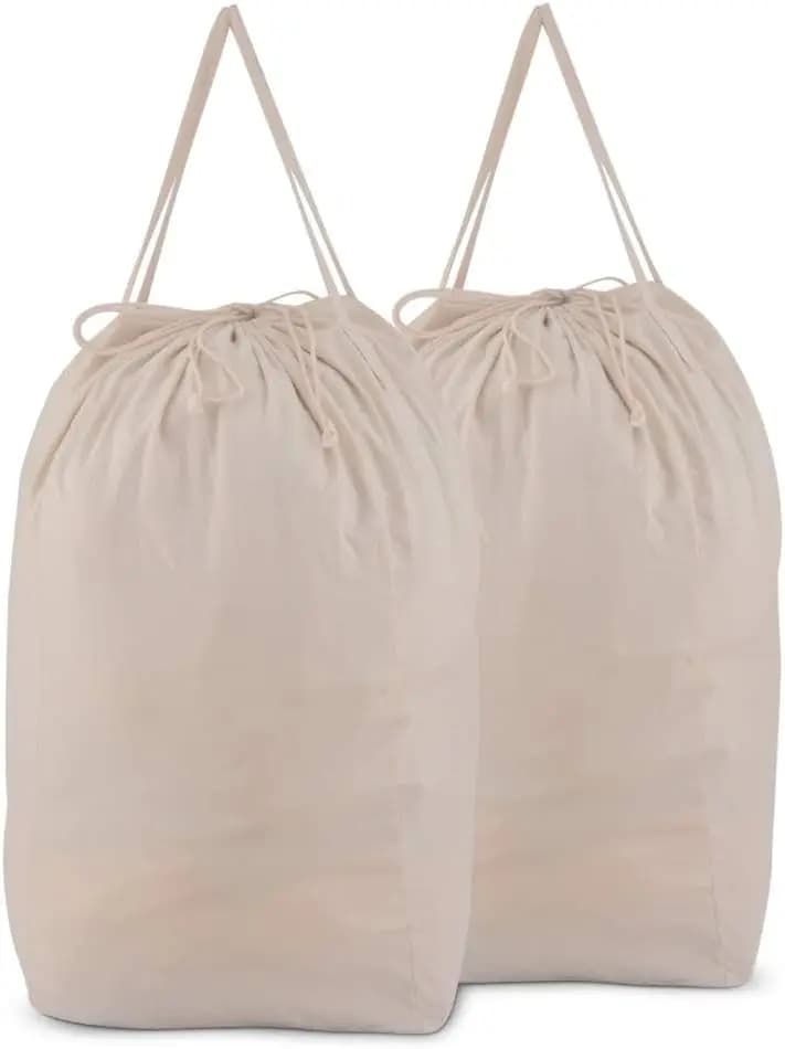 2 Pack 140L Laundry Bags with Handles, Washable Dirty Clothes Storage for College Dorm Travel, Beige