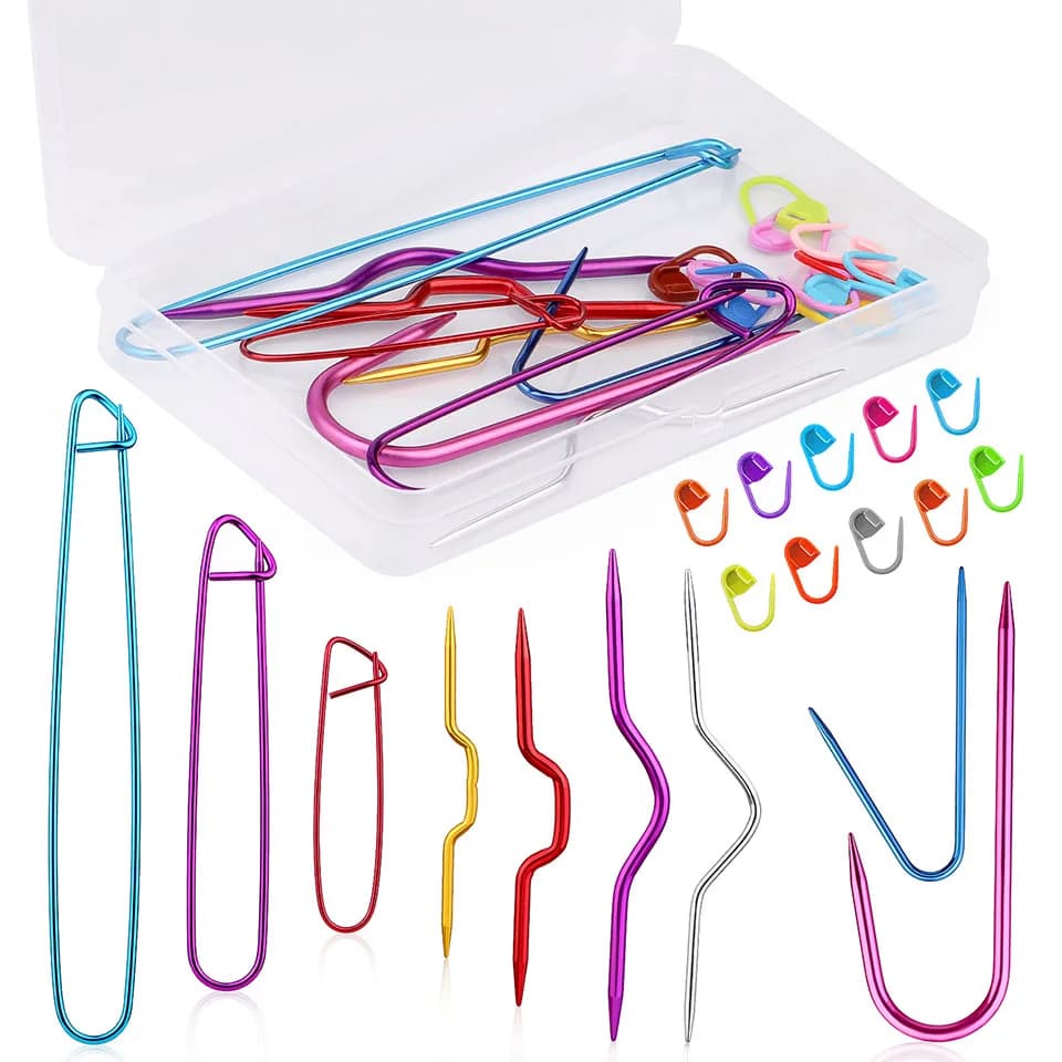 IMZAY Kit per maglieria da cucito da 19 pezzi con supporti per punto U-Cable perni di sicurezza in alluminio aghi per punto cavo e clip per cucire