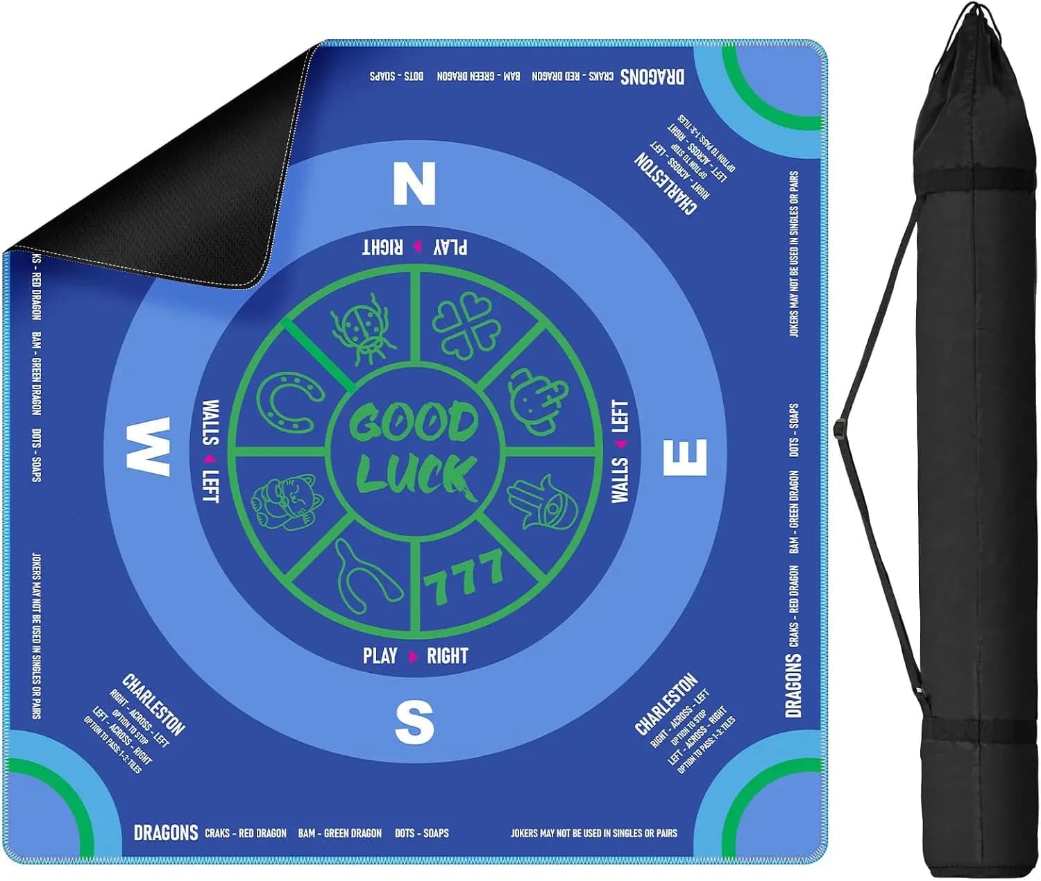 32.4" Non-Slip Neoprene Mahjong Mat with Bag, Noise-Reducing Gaming Mat for Tiles, Cards & Board Games - Blue