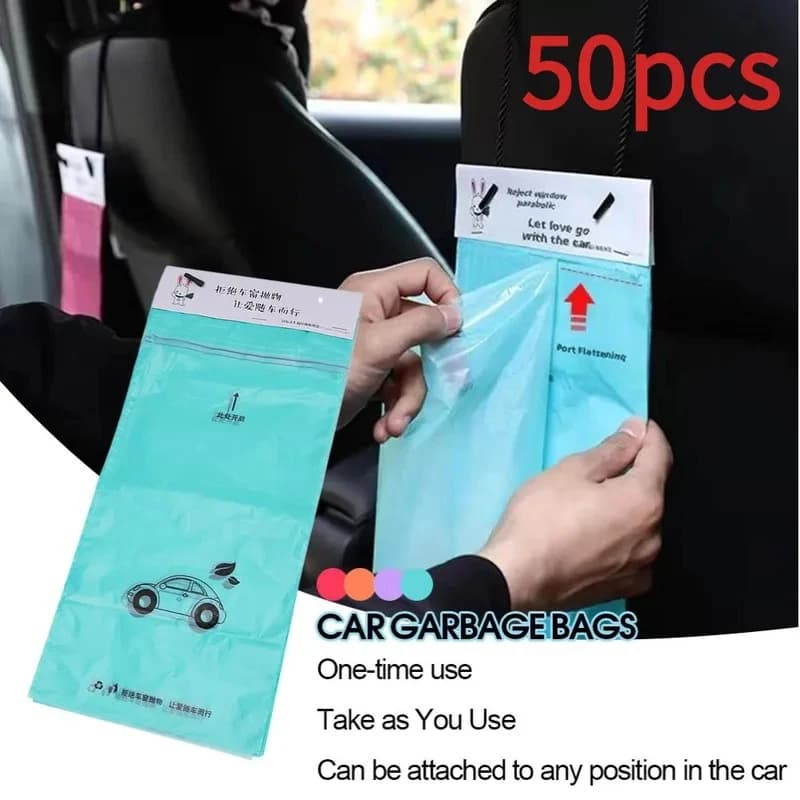 50-150pcs Car Disposable Garbage Bag Paste & Hanging Type Portable Universal Car Interior Trash Can Household Garbage Bag