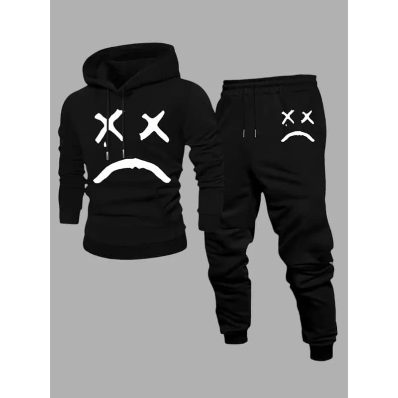Men's hooded sweatshirt with long trousers with drawstring, suitable for cycling clothing and outdoor mountaineering, to wear every day.