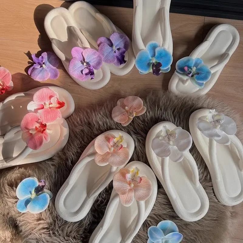Infradito Eva da donna con fiori di Phalaenopsis, sandali estivi da spiaggia per ragazza, ciabatte da casa e da esterno, fondo morbido antiscivolo