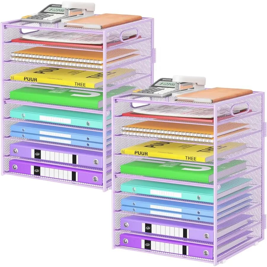 Organizzatore da Scrivania con Vassoio Portadocumenti a Rete a Più Livelli, Grande Capacità, 2 Pezzi, con Maniglia