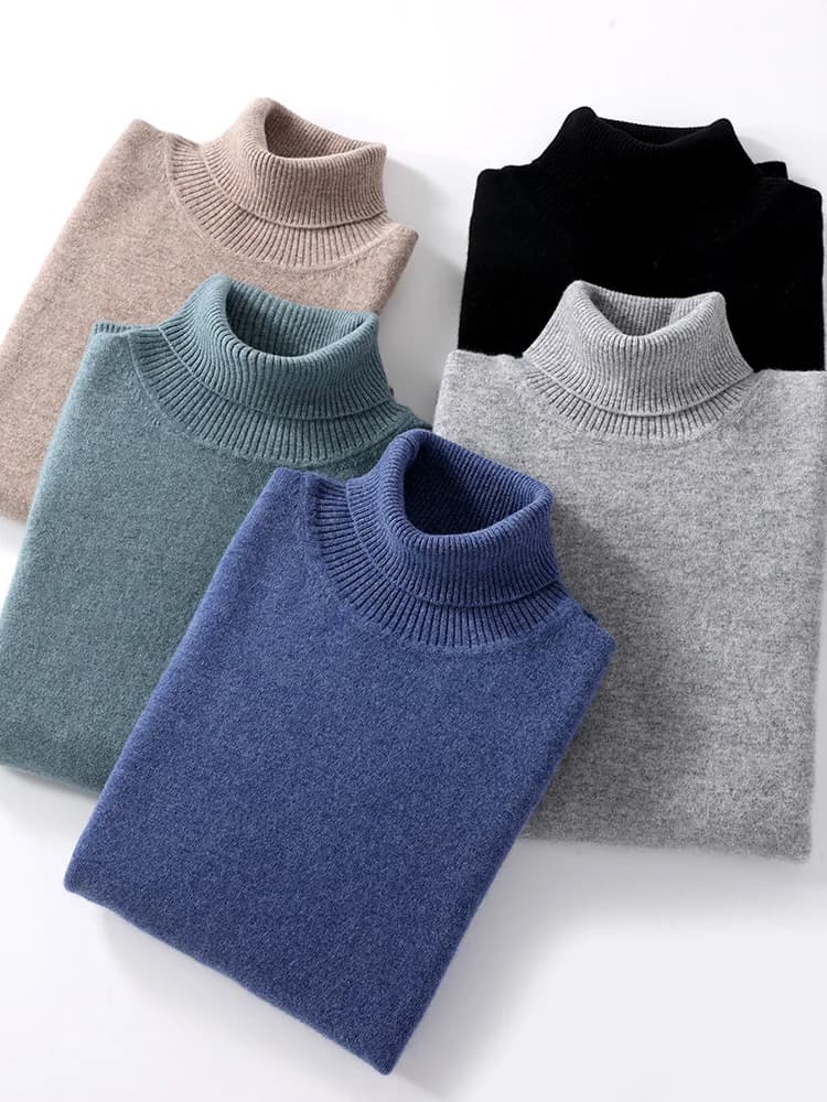 LULU Uomo 100% lana merino Maglieria Dolcevita Maglione di lana Autunno Inverno Manica lunga Fondo Pullover Smart Casual Comfort Top