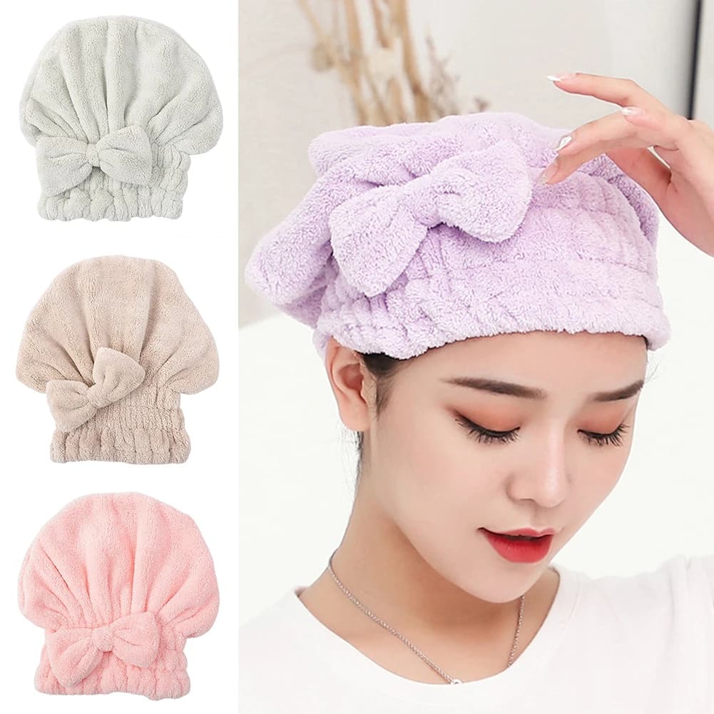Bow-Knot Shower Cap Super Absorbent Hair Towel Wrap Long Hair Quick Dry Soft Hair Drying Hat Thicken Hair Care Supplies