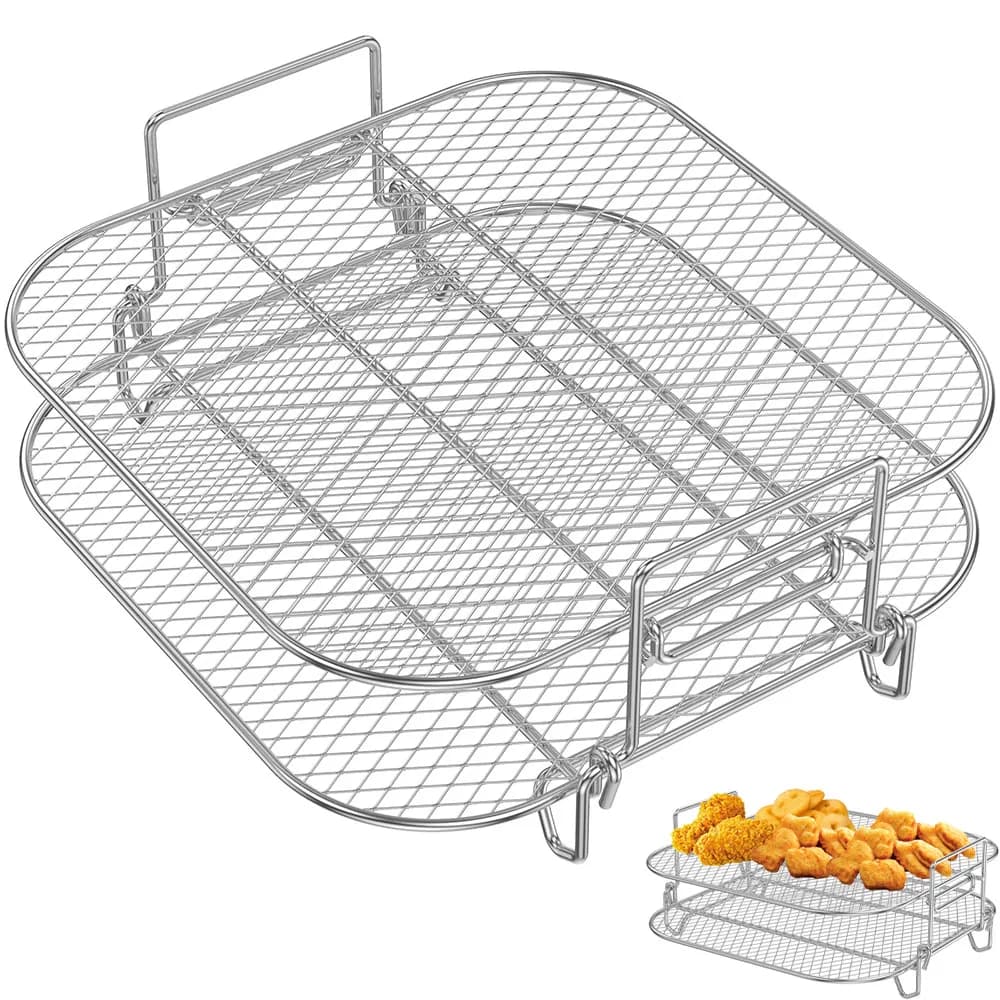 Rastrelliere per friggitrice ad aria a 2 strati Rastrelliera per disidratatore in acciaio inossidabile Rastrelliere per friggitrice ad aria impilabili Rastrelliere resistenti al calore Utensili da cucina