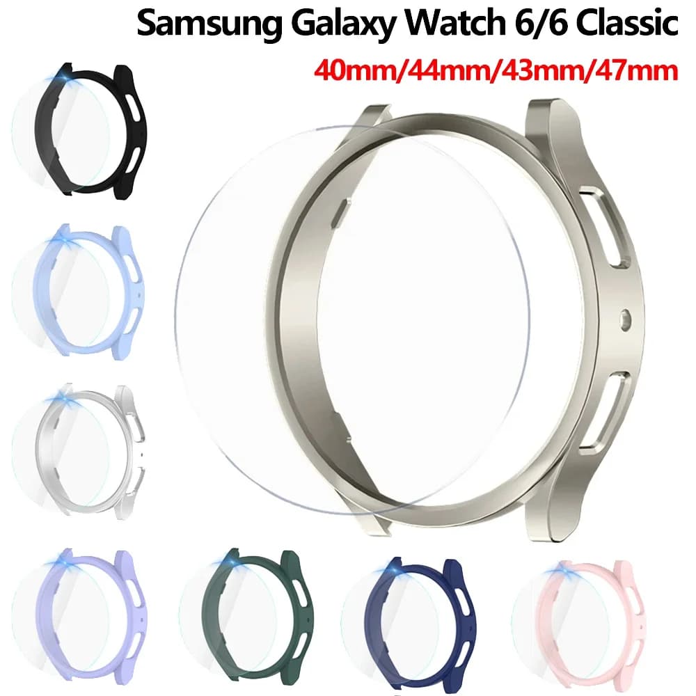 Vetro + custodia per Samsung Galaxy Watch 6 40mm 44mm PC Screen Protector paraurti per Galaxy Watch 6 Classic 43mm 47mm Cover protettiva