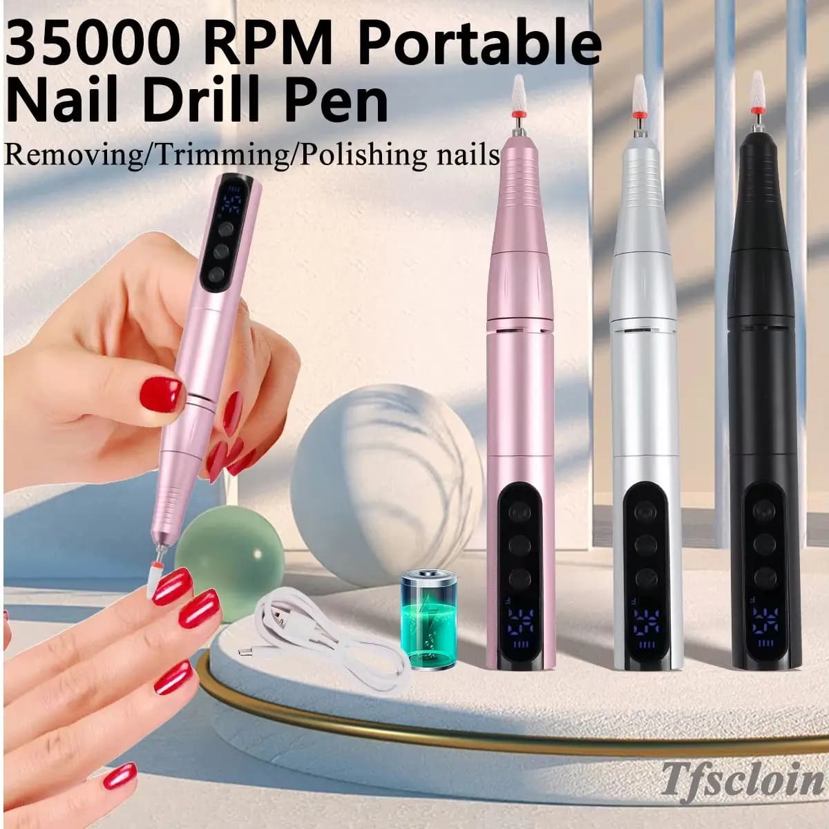 New 35000RPM Rechargeable USB Nail Drill Machine Portable Low Noise Wireless Nail Drill Pen For Acrylic Gel Polish Nails Tool