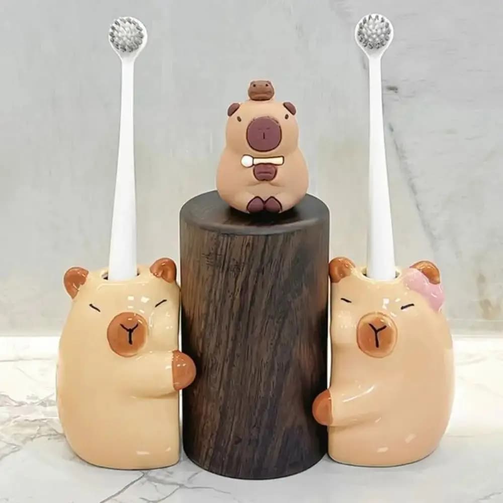 Portaspazzolino in Ceramica a Forma di Capibara, Creativo Porta Pennelli da Trucco a Cartone Animato, Scaffale Impermeabile per Coppie, Porta Penne