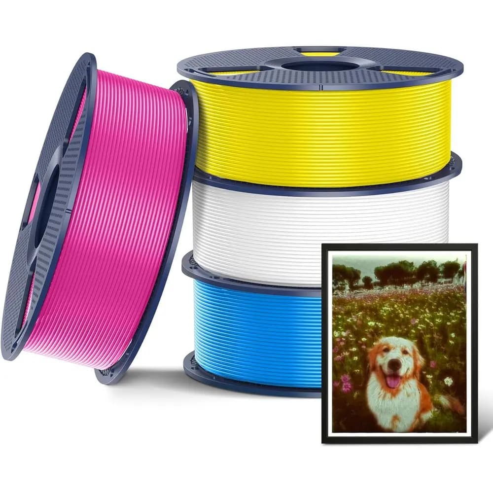 PLA+ Improved Filament, Pack of 4kg, 1.75mm, Powered Resistance, Accuracy ±0.02mm, 4 Packs, 1kg Each, White, Magenta, Yellow, Ciano