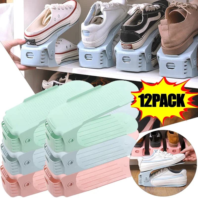 1/12 pezzi impilatore per scarpe regolabile slot per scarpe organizer salvaspazio supporto per rack a doppio ponte per l'organizzazione dell'armadio