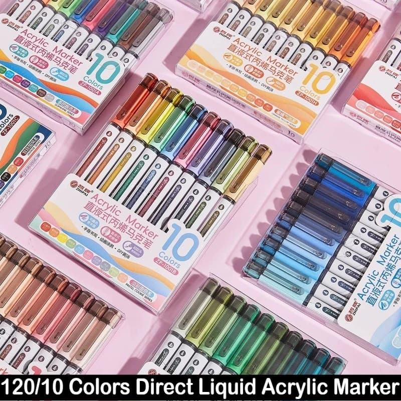 120/10 Colors Direct Liquid Acrylic Paint Pens Brush Marker for Rock Painting Stone Glass DIY Art Supplies Stationery PK LANGUO