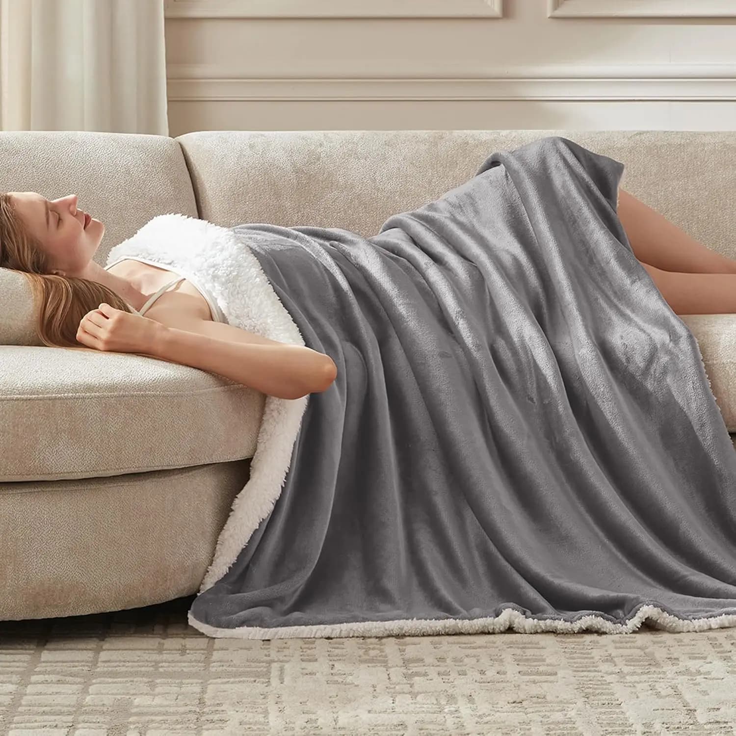 Coperta Elettrica 50x60" Grigia - Riscaldamento Rapido, 6 Livelli di Calore, Spegnimento Automatico