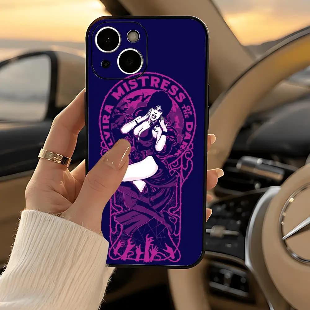character E-Elvira Phone Case Black Heavy-Duty Matte Shockproof Soft Case for iPhone 13/14/15/16/17 Pro Max