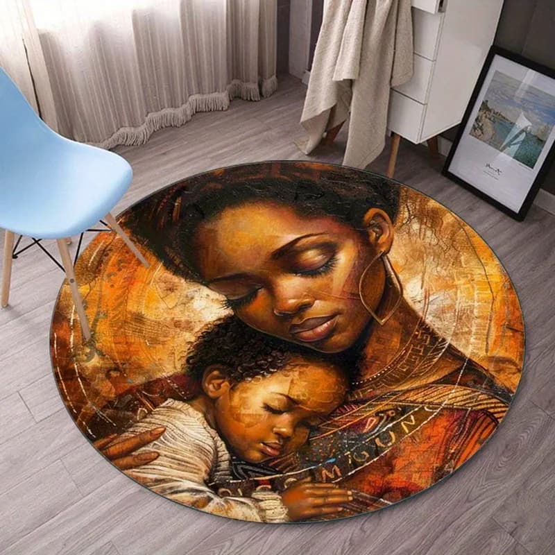 Ritratto di madre e bambino tappeto rotondo tappetino in velluto di cristallo decorazioni per la casa stampa artistica morbido tappeto antiscivolo soggiorno camera da letto