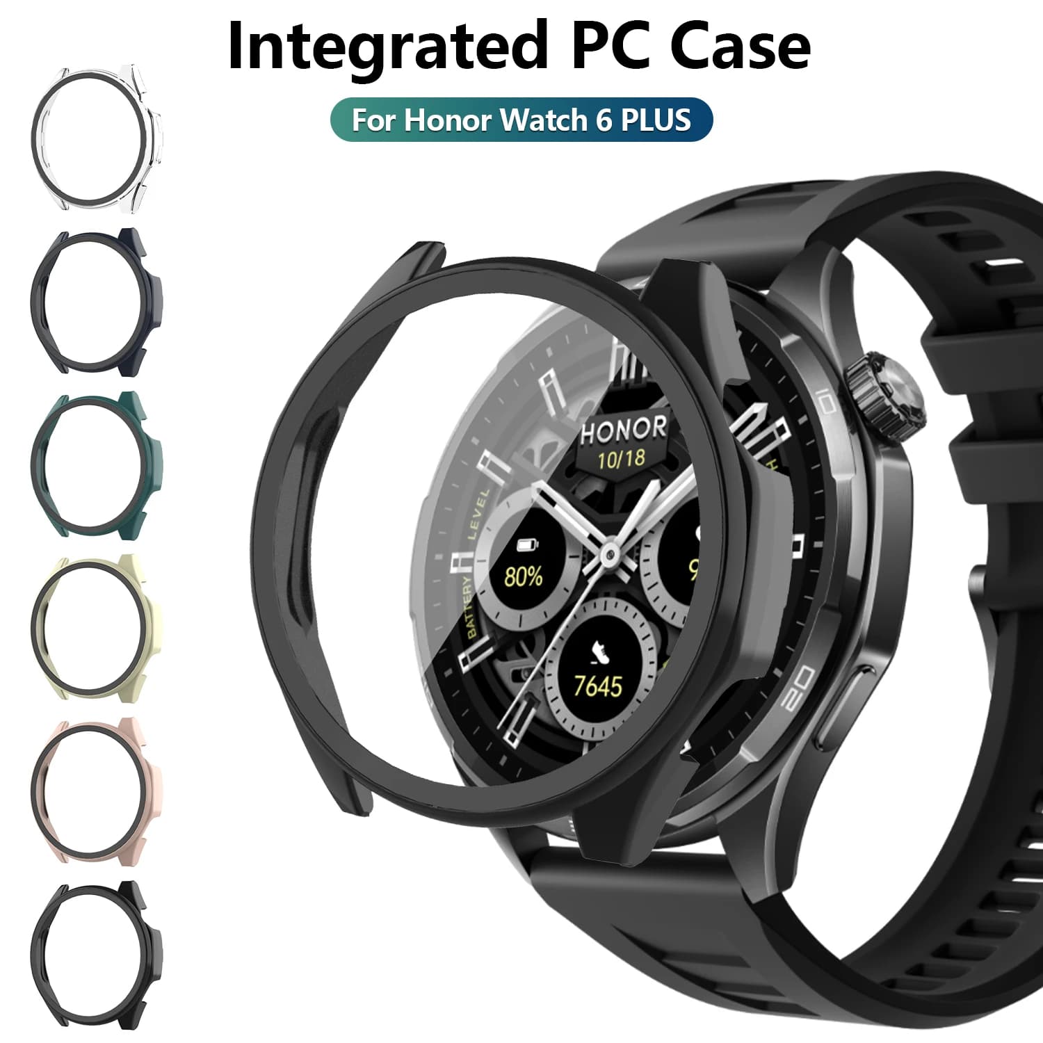 For Honor Watch 6 Plus Case PC Matte Protective Cover with Tempered Glass Screen Protector Integrated Hard Shell Bumper