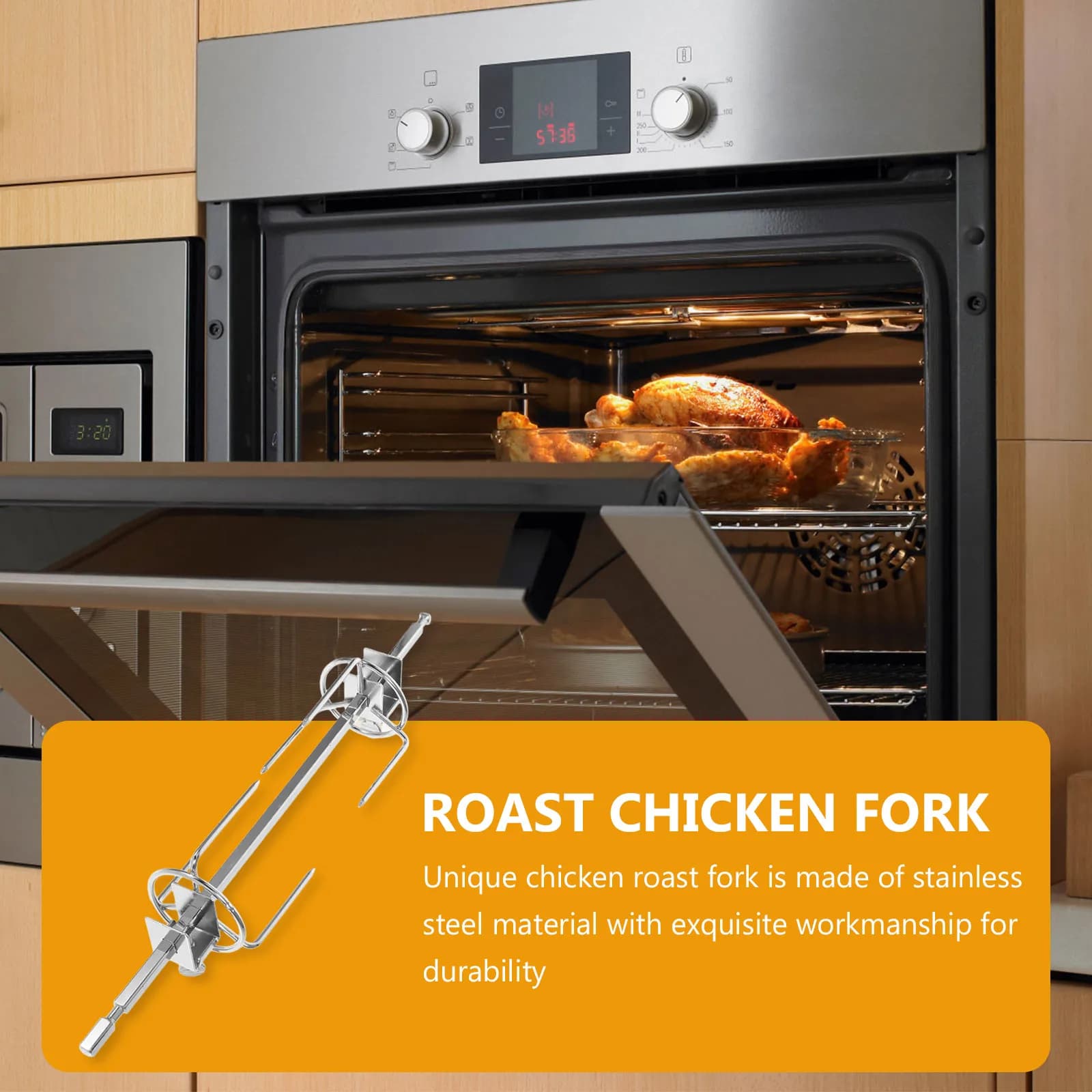 1Set Stainless Steel Rotating Chicken Roasting Rack for Oven Air Fryer Bbq Grill Turkey Meat Cooking Kitchen Gadget Roast