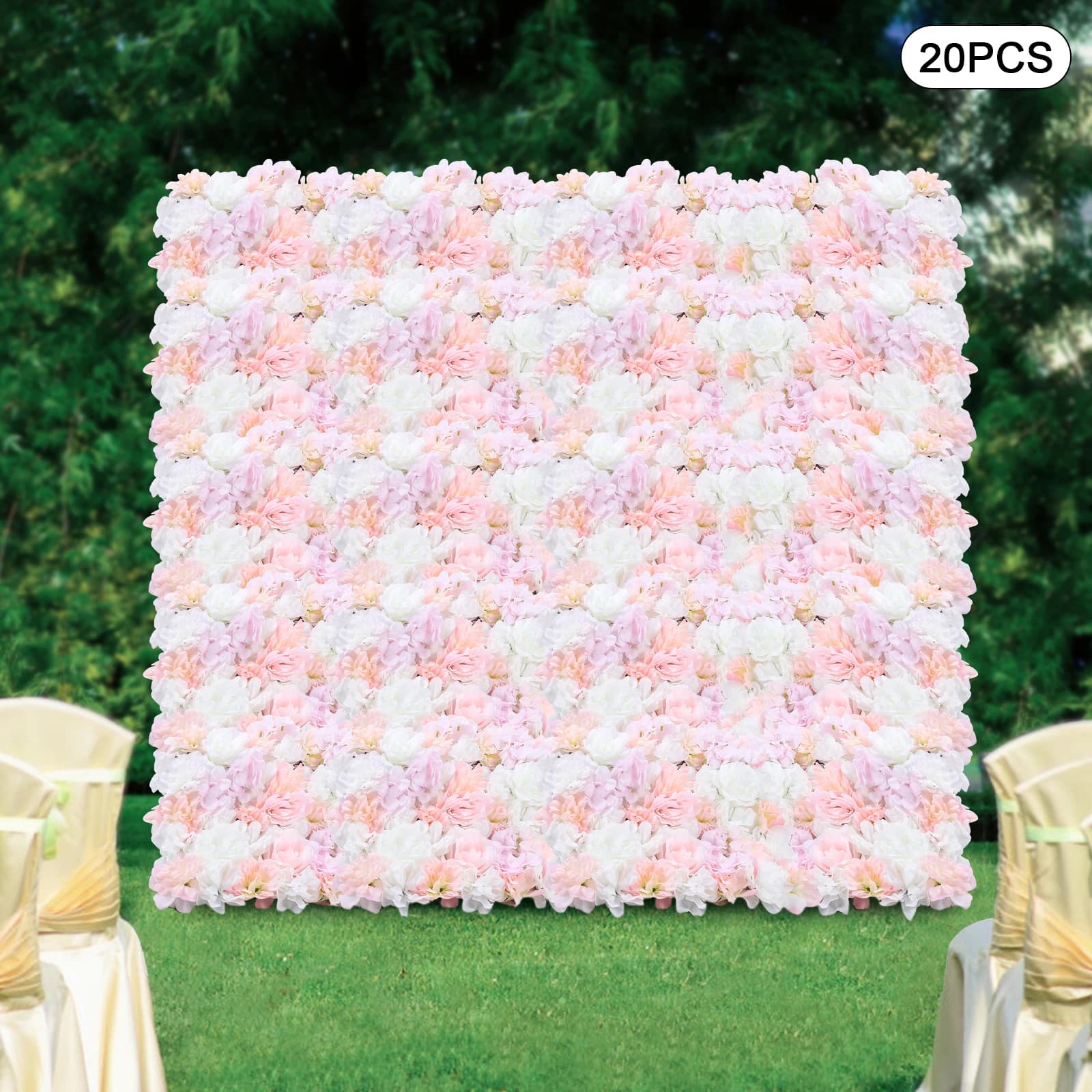 20/8 Pezzi, 40x60cm, Pannelli Murali Floreali, Parete di Fiori Artificiali, Parete di Piante in Seta Rosa per Decorazioni Domestiche Durevoli e Resistenti al Vento