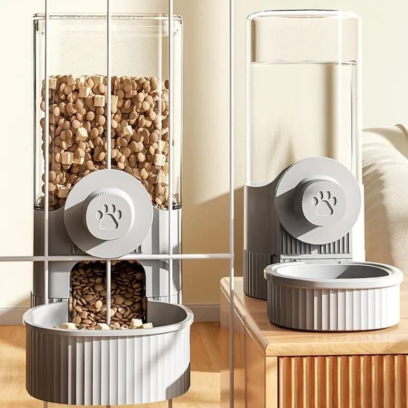 Large Capacity Hanging Automatic Pet Food Feeder/Water Dispenser With Bowl, Gravity Dog Auto Feeder/Waterer Set For Cage Cag