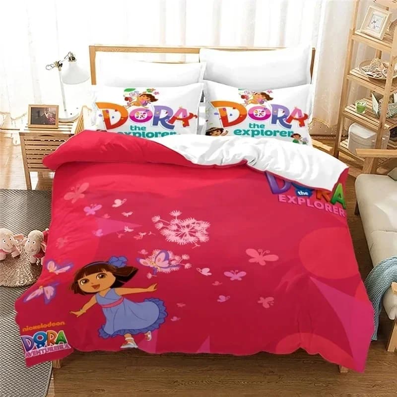Set di Biancheria da Letto 3D con Stampa Kawaii D-dora Cartoon Explorer, Copripiumino e Federe per Letto Singolo, Matrimoniale e King Size, per Ragazzi, Ragazze e Adulti