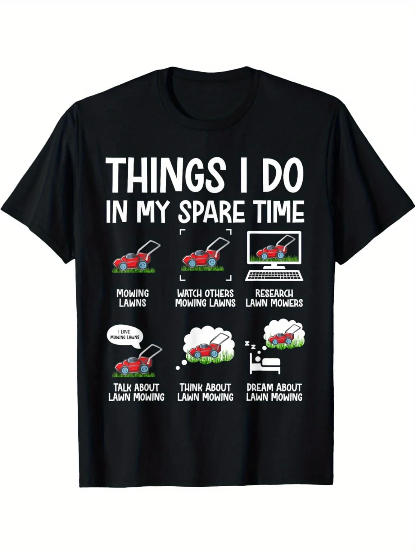 T-shirt da giardiniere in cotone nero da uomo divertente per tosaerba