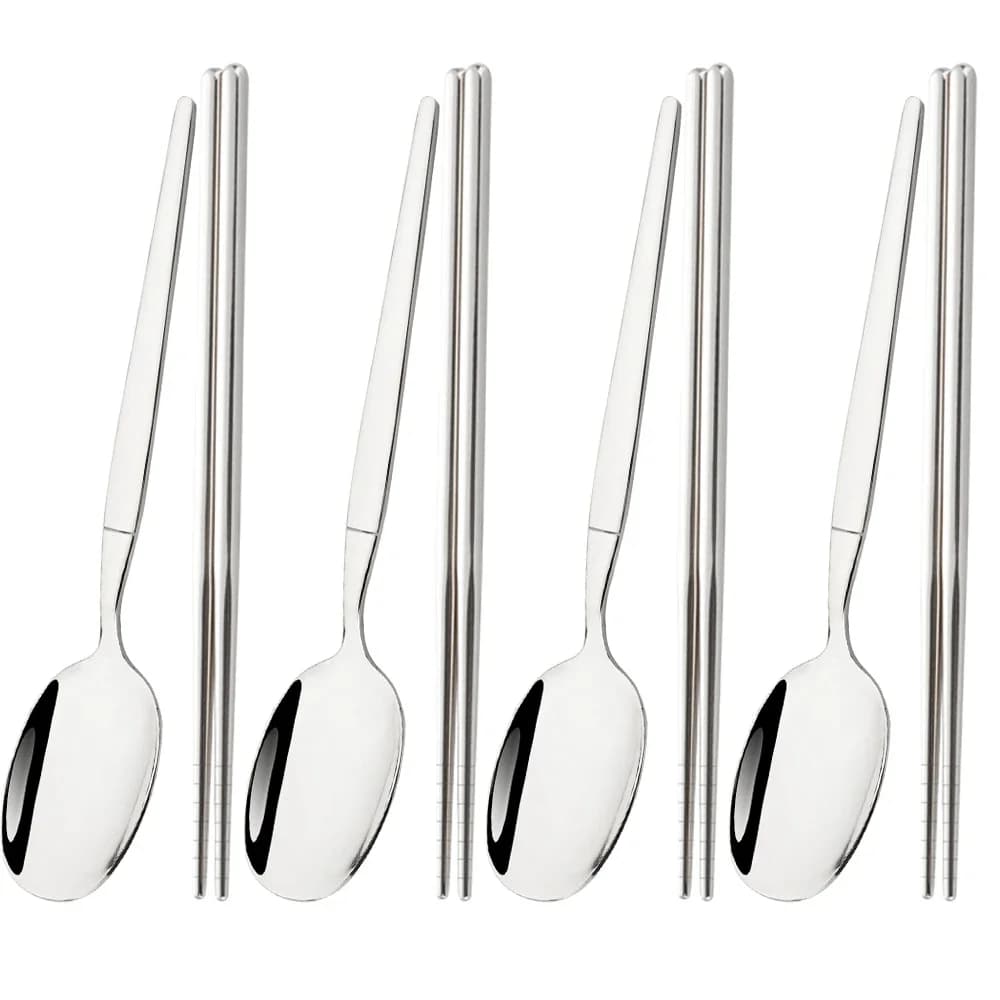 8 pezzi cucchiaio bacchette per sushi set di stoviglie set di posate per cena in acciaio inossidabile argento set di posate da cucina per stoviglie occidentali