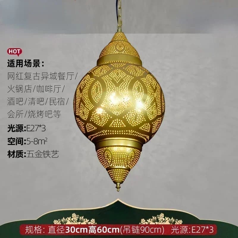 Thai Southeast Asian Style Iron Pendant Lamp, Retro Industrial Style Light, Luxury Living Room and Tea Room