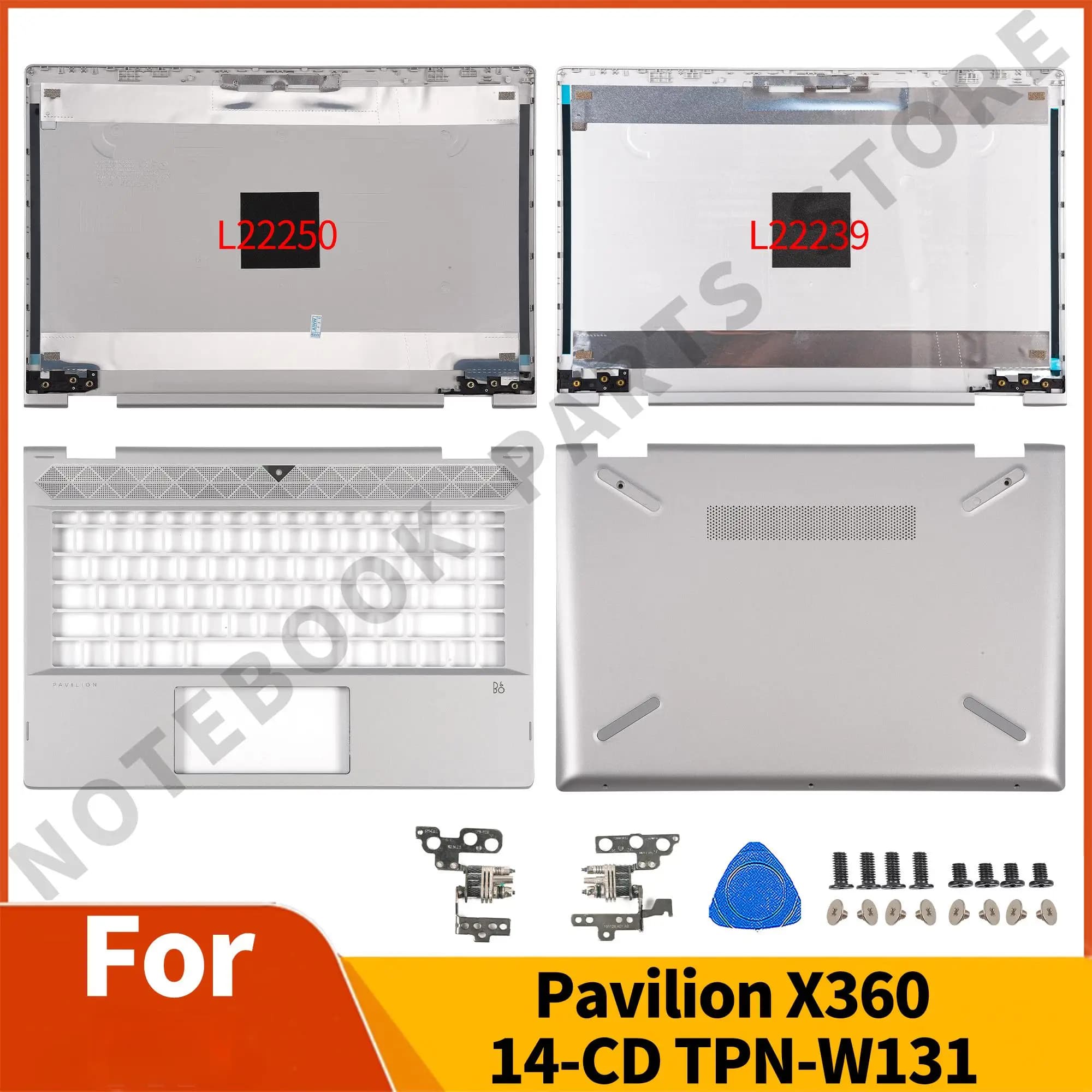 Nuova Copertura Per Pavilion X360 14-CD TPN-W131 Coperchio Originale Top Case Palmrest Cerniere Inferiore Argento L22250/L22239-001