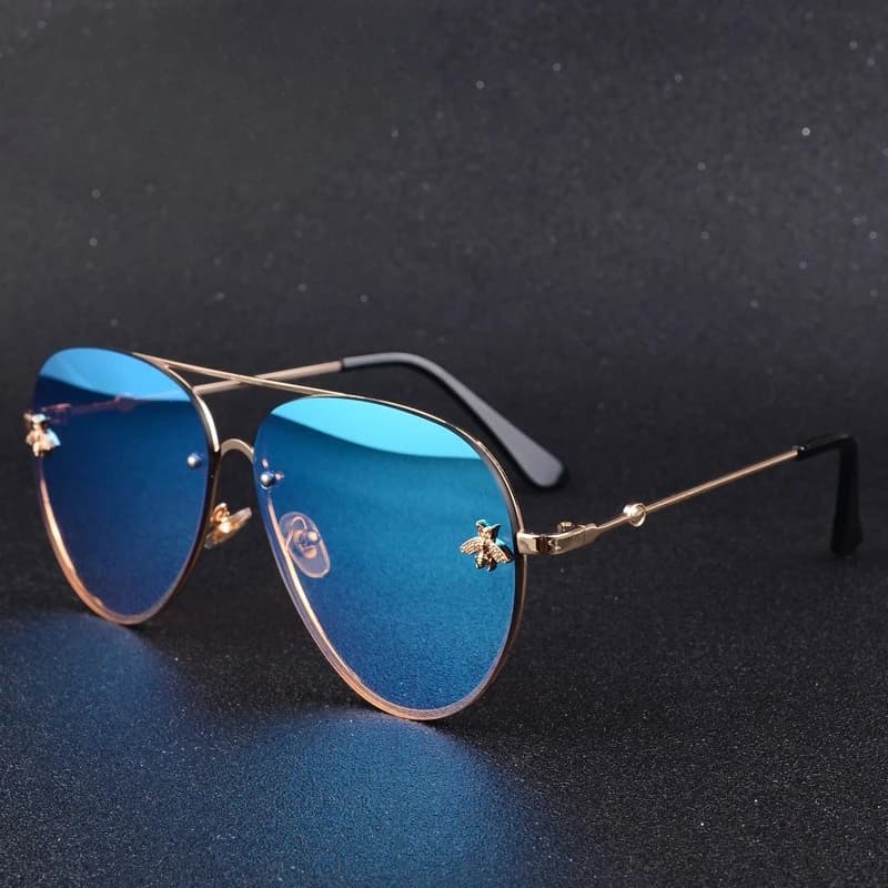 Occhiali da Sole di Design di Lusso per Donna e Uomo, Stile Vintage Pilota, Lenti Sfumate con Effetto Ape, Protezione UV400