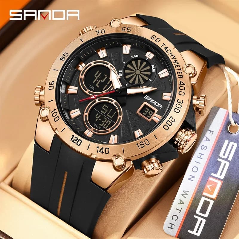 SANDA orologio sportivo da uomo di nuova moda doppio display analogico digitale orologio impermeabile LED elettronico luminoso orologio da polso al quarzo da uomo