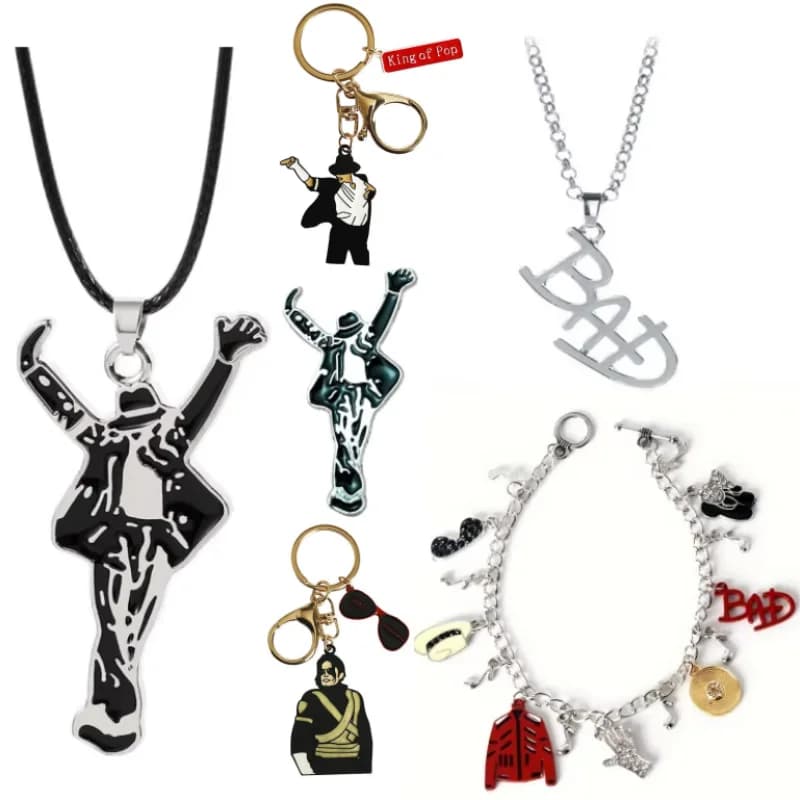 MJ King of Pop Michael Jackson Classic Dance Pose Necklace Brooches BAD Pendan Necklaces Rock Men Women Fashion Accessories Gift