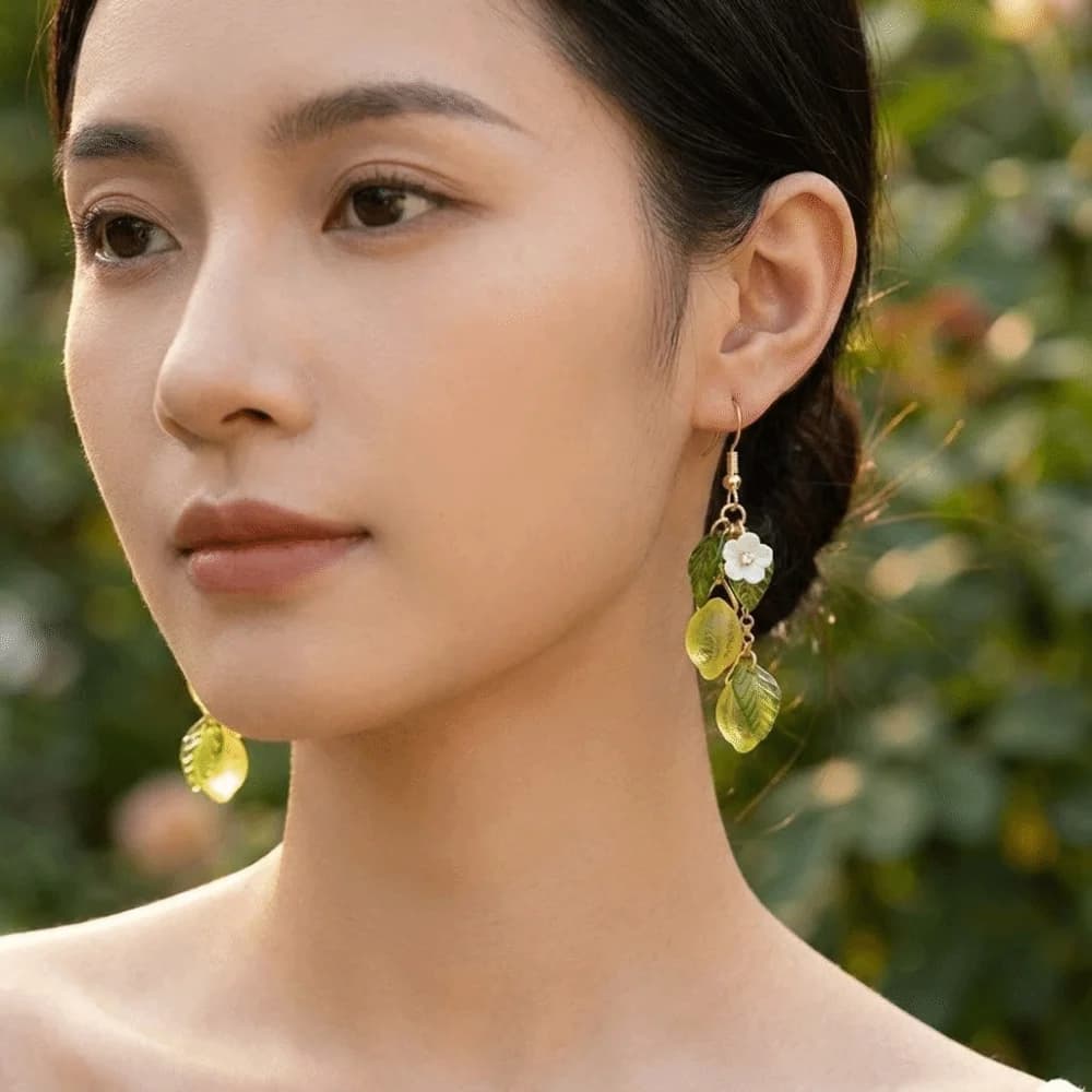 New Sweet Lemon Shaped Necklace Flower Cute Dangle Earrings Trendy Acrylic Fruit Hooks Earring Women