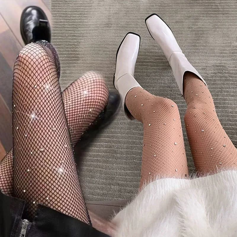 Collant a rete sottili primaverili/estivi da donna, neri, in seta, con intagli, stile gotico JK, per feste e discoteche