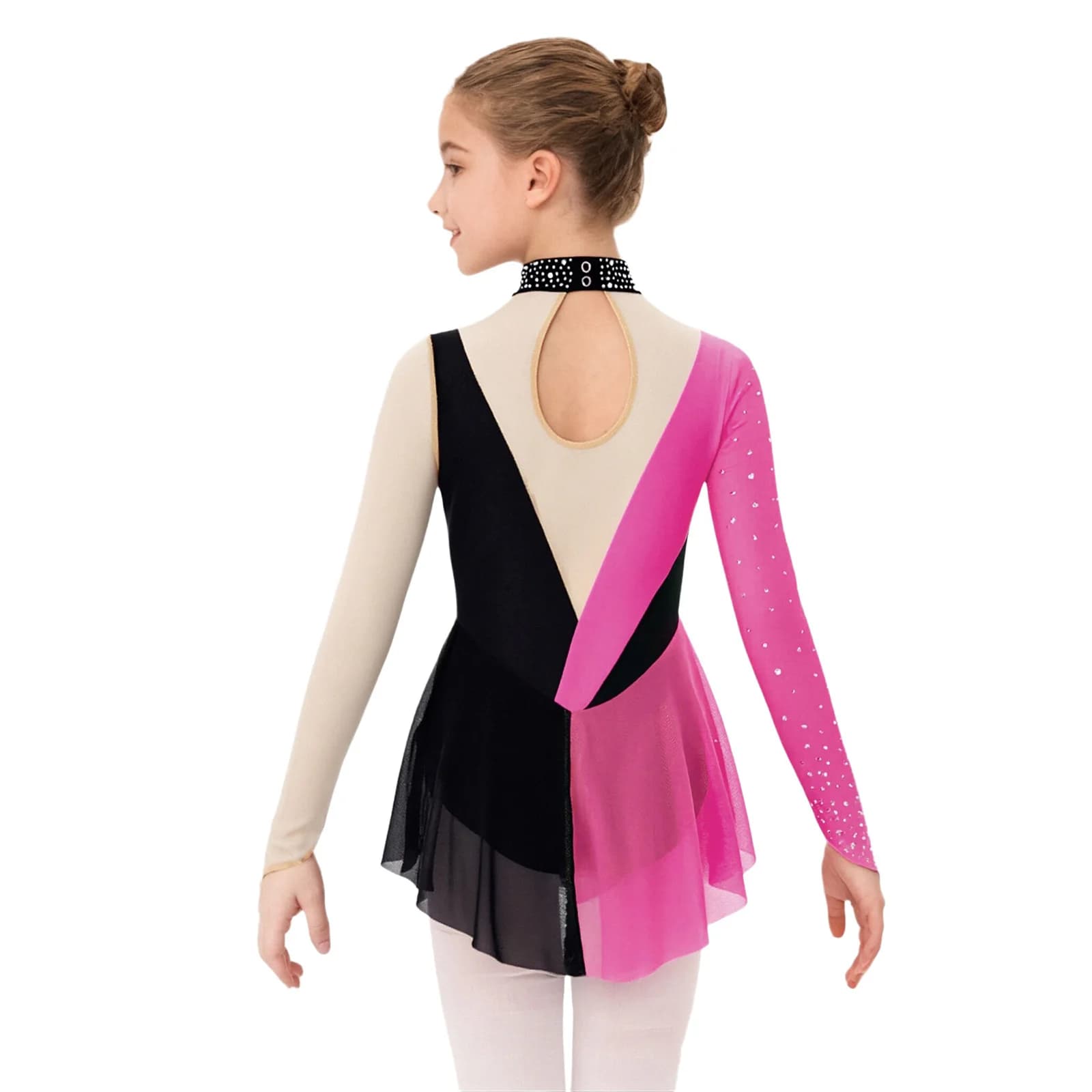 Body da Ginnastica Ritmica per Bambine, Abito da Danza Classica con Strass Lucidi, Vestito da Competizione per Pattinaggio Artistico