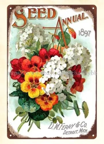 hanging home decor accents 1897 d.m. ferry seed annual flower metal tin sign sign