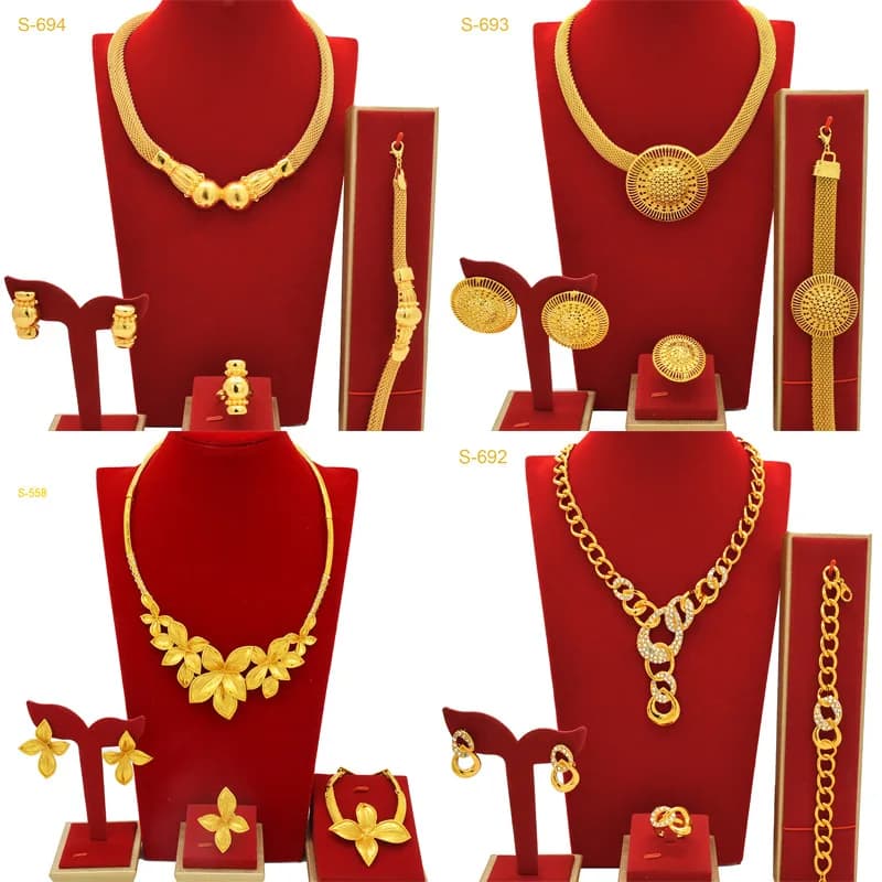 AU999 Set da sposa con temperamento nobile geometrico da donna in oro 24 carati - L'oro migliora il lusso, il design moderno da donna concentrico