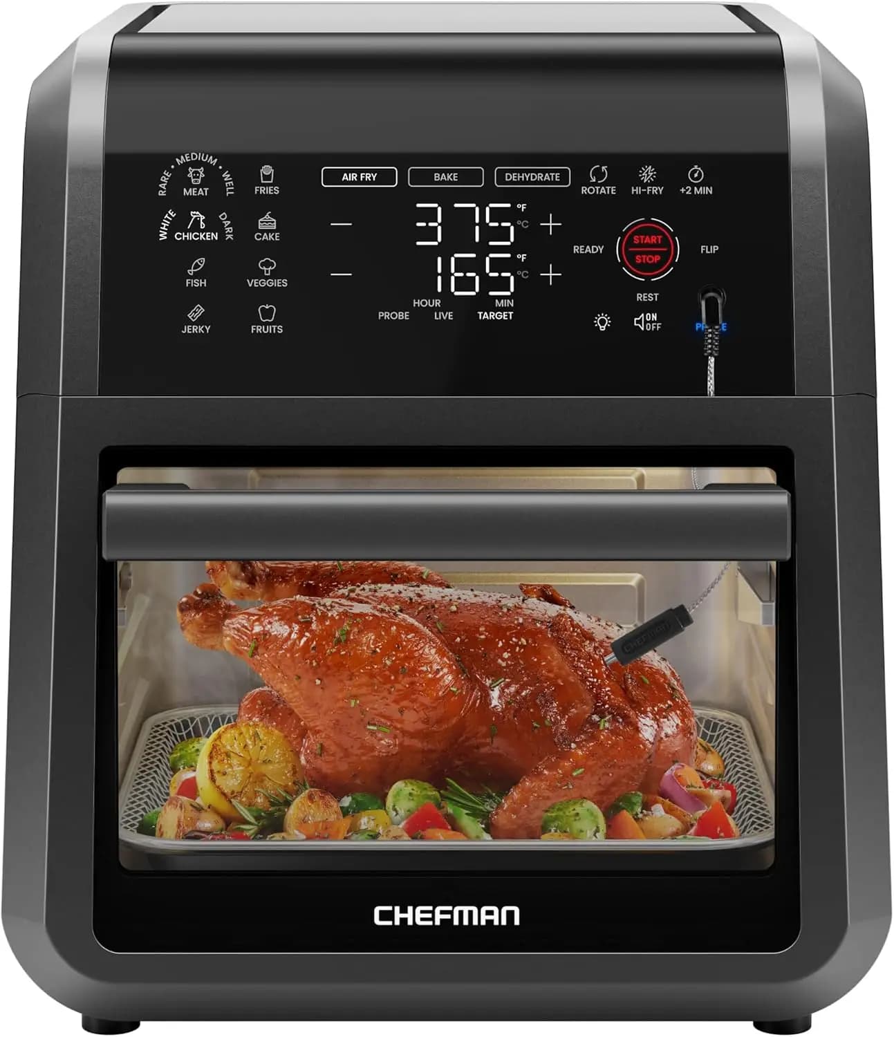 Air-fresher 5-in-1 from 12 Quarts with Intelligent Thermometer, 28 Preset Programs, Rotator, Dishydrator and Automatic Shutdown
