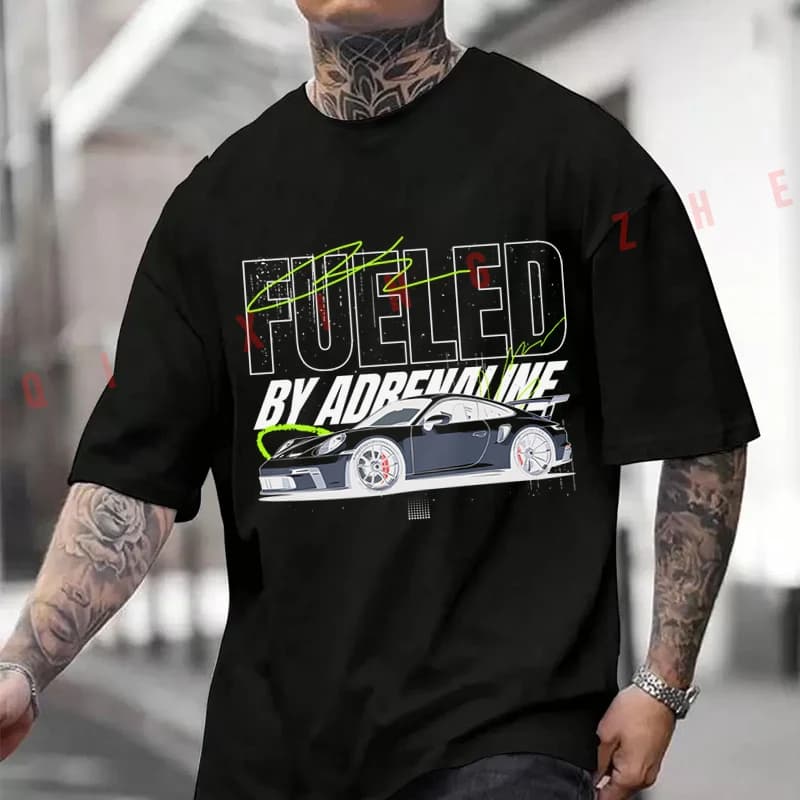 T-shirt Casual da Uomo in Cotone 2026, Colore Bianco, Stile Auto Sportiva Tedesca, Top Estivo per Moto e Ciclismo