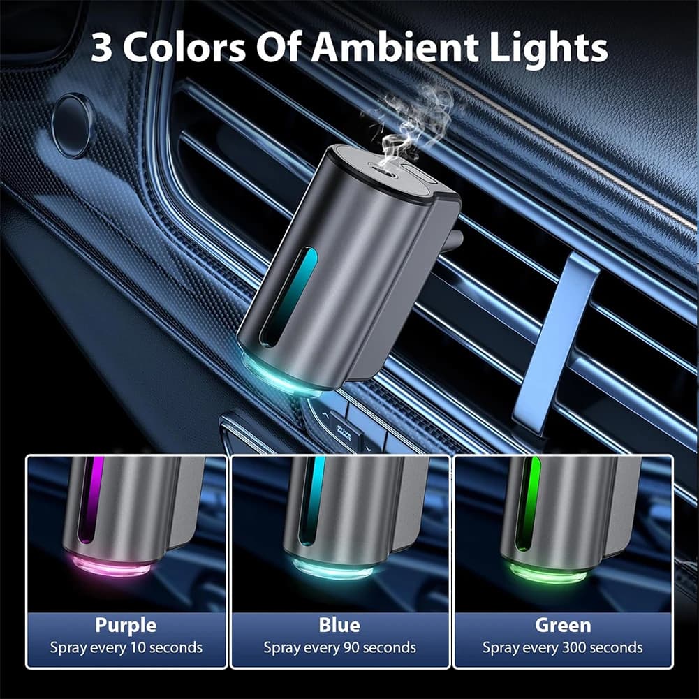 Car Air Freshener Diffuser with 3 Essential Oil Electric Aroma Diffuser Car Air Vent Humidifier for Removing Odors Car Accessory