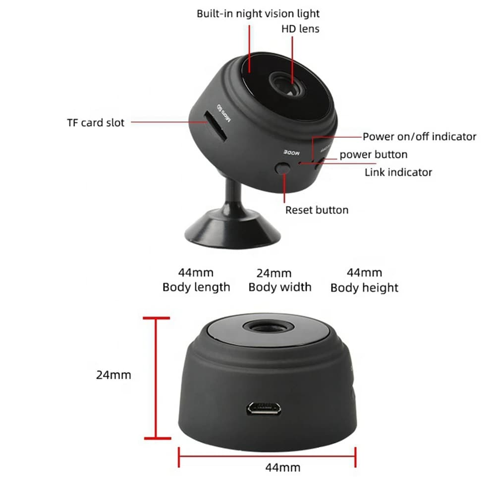 A86P-A9 HD 1080P Mini Camera with Night Vision, Wireless WiFi IP 150 ° Surveillance Camera for Home Security