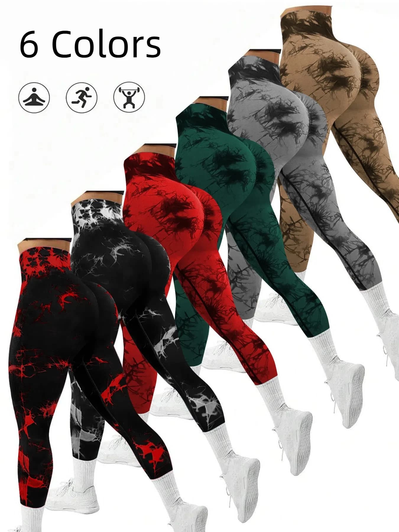 Pantaloni da yoga a vita alta senza cuciture tie-dye da donna Pantaloni con fascia per la pancia per il controllo della pancia Comodi leggings elasticizzati per le donne