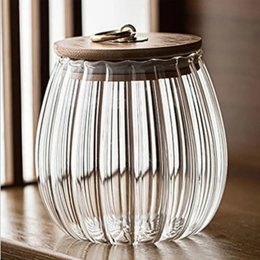 Tea Candy Jars Grains Glass Airtight Canister Wood Lid Containers Storage Bottles Jar Food Container