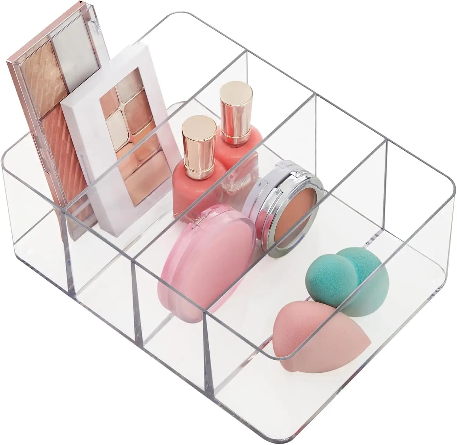 Organizer in Plastica Trasparente a 4 Scomparti, Contenitore Rettangolare Diviso per Trucchi e Cosmetici, Utilizzabile Verticale per Palette di Ombretti