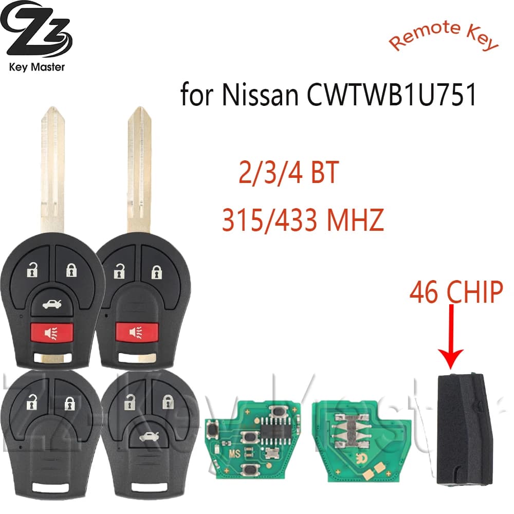 Telecomando auto Zz CWTWB1U751 ID46 CHIP 315/433MHz per Nissan Rogue Qashqai Sunny Tiida X-Trail Versa Micra H0561-C993