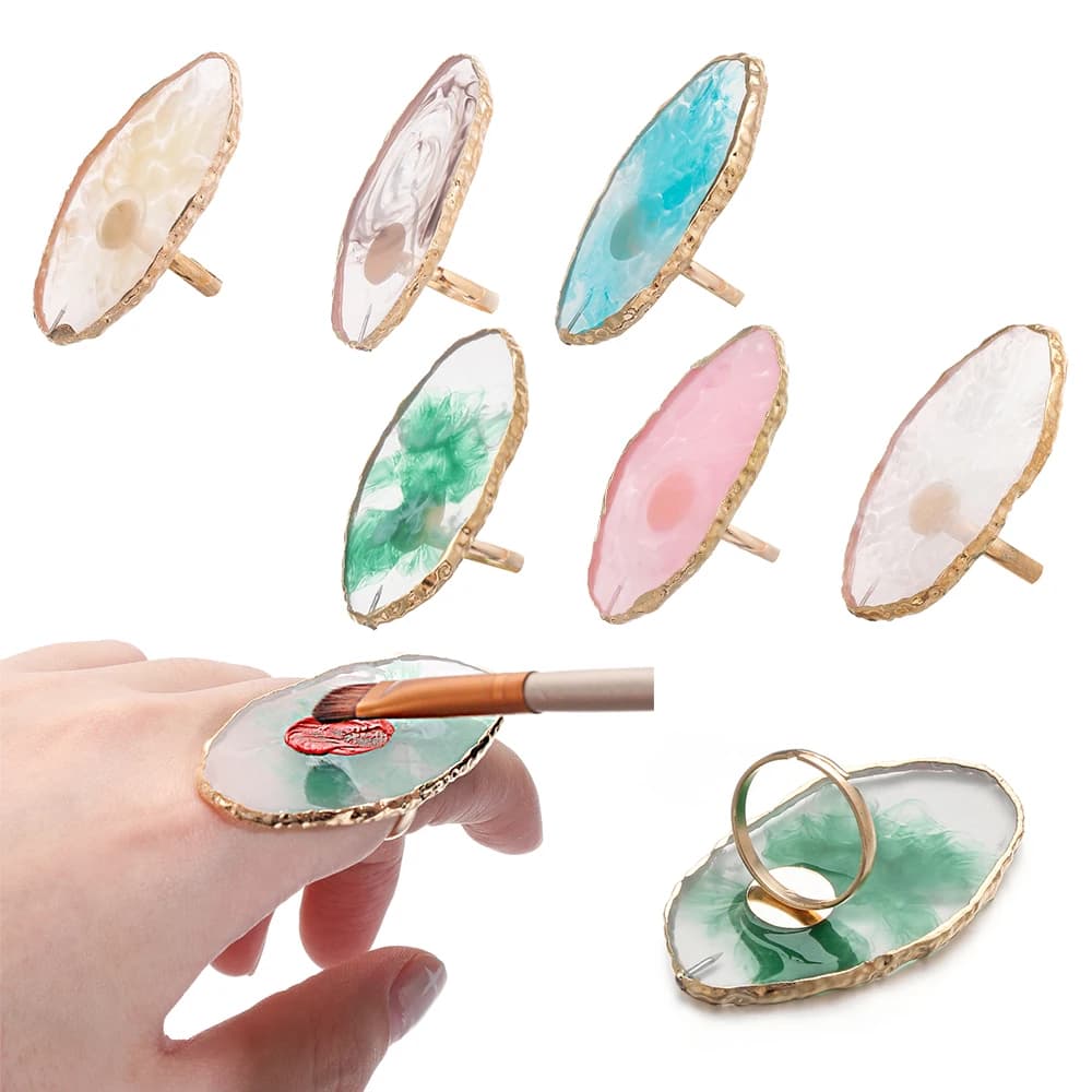 New Ring Door Palettes for Nail Art in Resin Effect Stone with Golden Edge, Exhibitor for Mixing and Base in Agate, Nail Plate Tool for Manicure