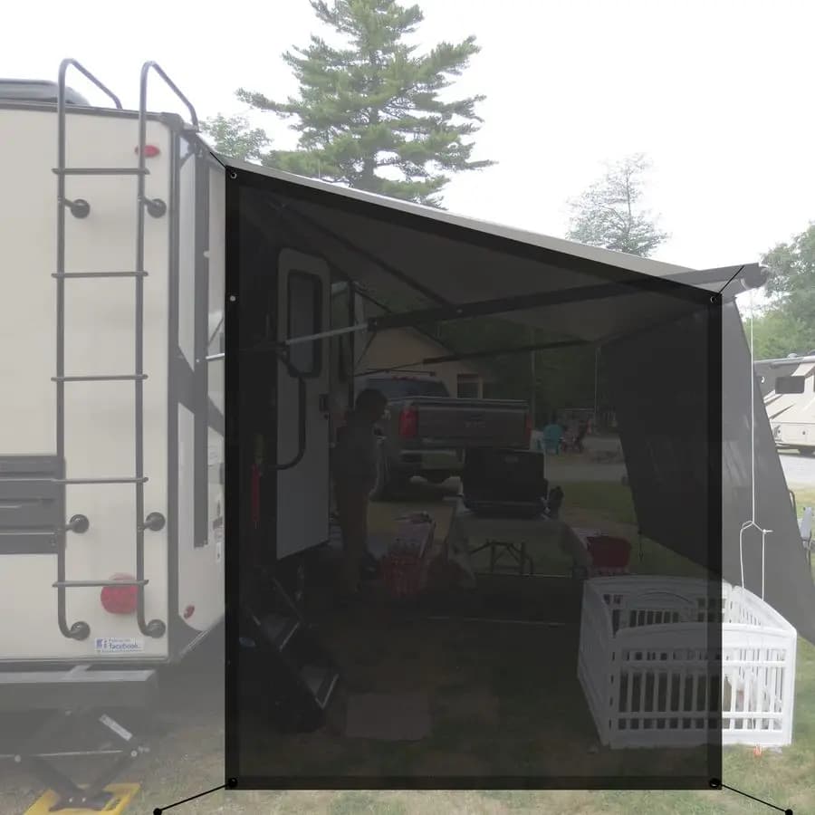 Parasol Tent for Camper, Lateral Screen 9,6 x 7,6, Black Network, UV Protection for Roulotte and Camper, Sunset