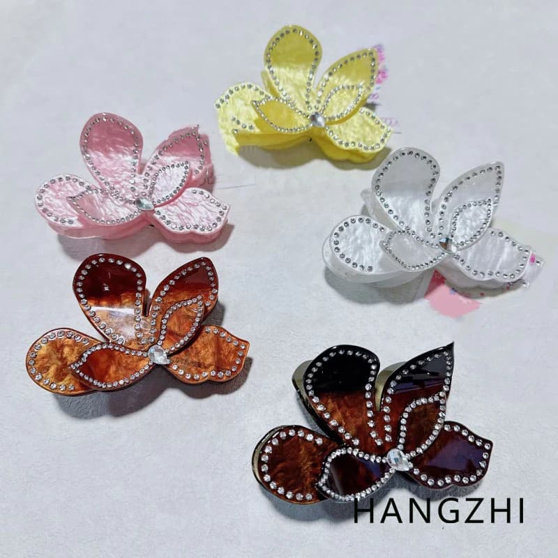 HANGZHI Fermaglio per capelli con strass a forma di farfalla colorata Accessori per capelli eleganti alla moda per le donne Clip per coda di cavallo giocosa e carina